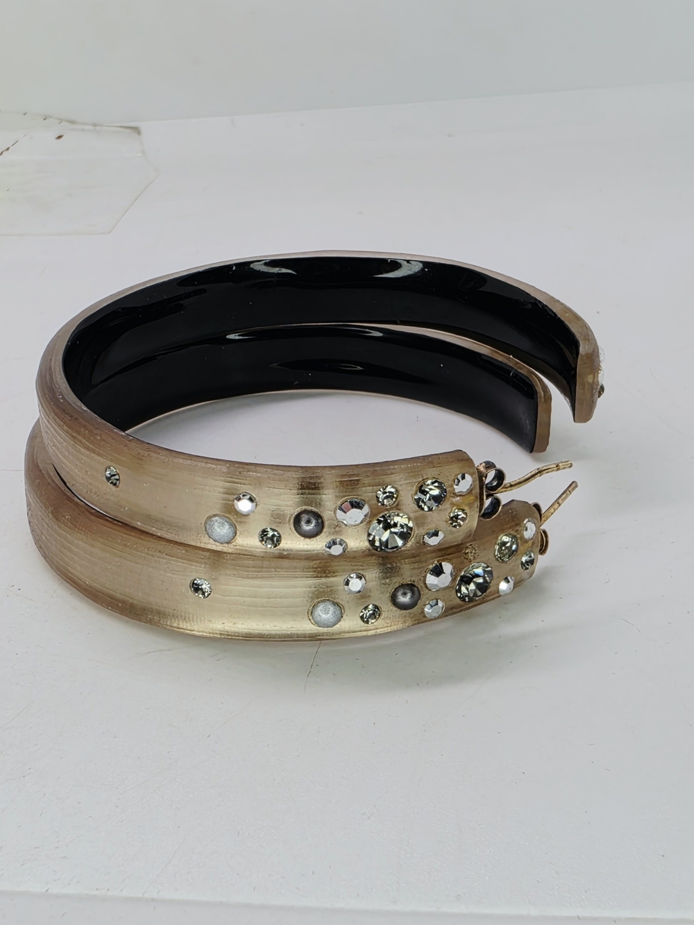 Alexis Bittar Lucite Swarovski Crystal Smokey Champagne 2" Hoop Earrings W Bag